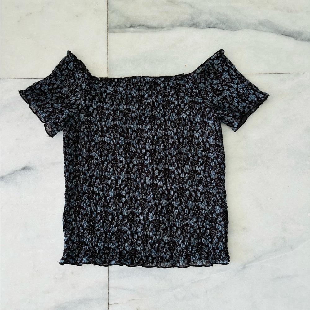 Lucy Paris Top Smocked Brown Blue Floral Off Shoulder Women M Boho Bloomcore 90s